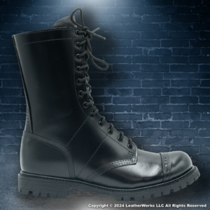 Corcoran 10 Inch Leather Jump Boot Lug Sole Cap Toe Side Zip Black Lateral